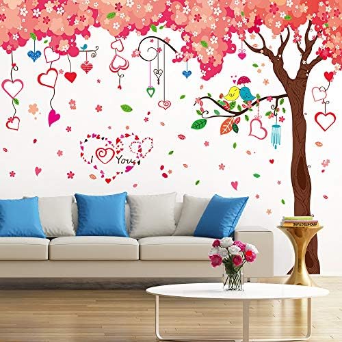 Amaonm® Giant ogroman Pink Cherry Tree wall Decals slatka crtani uklonjivi veliko drvo lijep oblik srca zidna