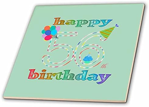 3drose sretan 56. rođendan, Cupcake sa svijećom, baloni, šešir, šareni-pločice