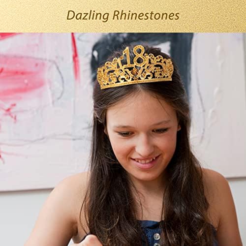 Meant2tobe 18. rođendanska krila i tiara za žene - fenomenalni set: sjajni sash + cvijeće Rhinestone Gold Premium Metal Tiara, 18. rođendanski pokloni za žene zabave