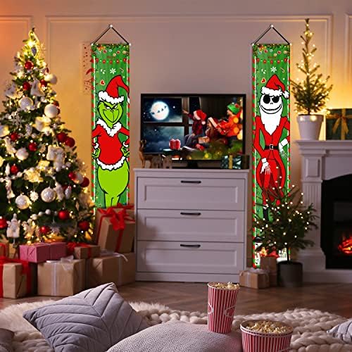 Grinch Božićni ukrasi Jack and Grinch Xmas Torch znakovi viseći banere za zimski odmor za odmor Početna Zatvorena