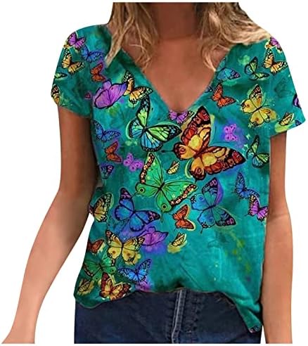 Ljetna cvjetna od tiskane bluze s ljetnim lukom Tunike ženske kratkih rukava V izrez Ležerne prilike labave majice