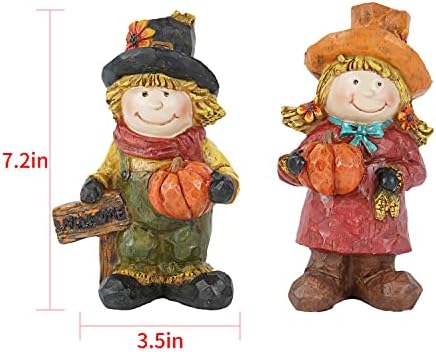 TopAdorn Fall Boy and Girl Stolpop figurin jesenji kip sa bundevom za kućnu dekoru Skulptura za žetvu smole