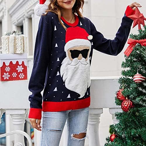 Ženski pleteni džemperi prevelizirani su santa grafički grafički prekrivač pleteni tunik pulover božićni