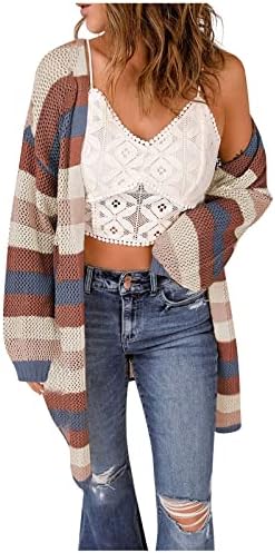 Ženski džemperi Fall 2022 Colorblock stripe s dugim rukavima Lagani dugi kaput