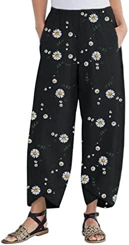 DSODAN pamučne pantalone, plaža lagana široka noga labava joga capris daisy cvjetne tiskane vrećice