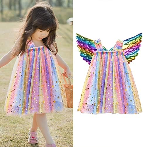 KAGAYD Vintage haljina za djevojčice dijete bez rukava Rainbow Tie Dyed Star Sequin Tulle Ruffles