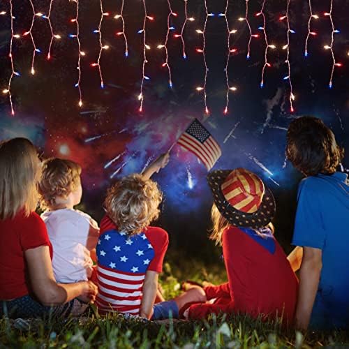4. jula Decor Icicle Lights, 10.8 ft Patriotska žičana svjetla, crvena bijela plava svjetla