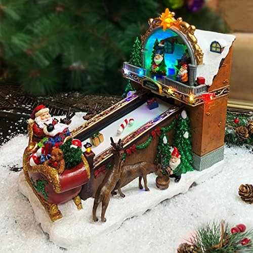 Trenutke u vremenu Božić Village Building, Santa igračka Shop Conveyer pojas Loading njegov sanke sa Božić muziku, LED svjetla, i animacija - Adapter za struju