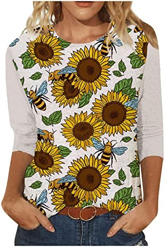 Brunch bluza Juniors 3/4 rukava za čamcu Suncokret cvjetni grafički vitkih tunike bluze Bustier Thirts