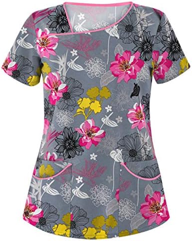 Bluze za žene Dressy uzorak Print Baggy kratki rukav V izrez dnevno Tees piling vrhova sa 4 džep