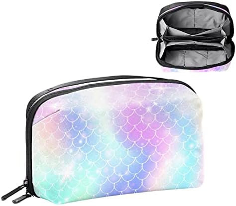 Elektronski Organizator, Kawaii Mermaid Glitter Rainbow Scals mala torba za nošenje putnih kablova, kompaktna torba za elektronsku opremu, kablove, punjač, USB, čvrste diskove