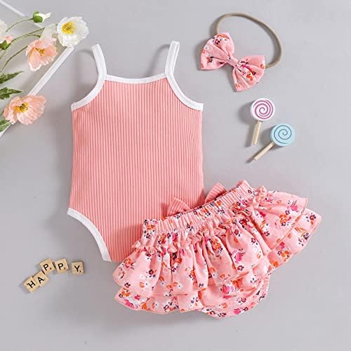 Novorođena dječja djevojka odjeća Proljeće Ljeto novorođenčad ROMPER Cvjetni suspenders haljina ruffle rukave One outfit Jumpsuit + traka za glavu