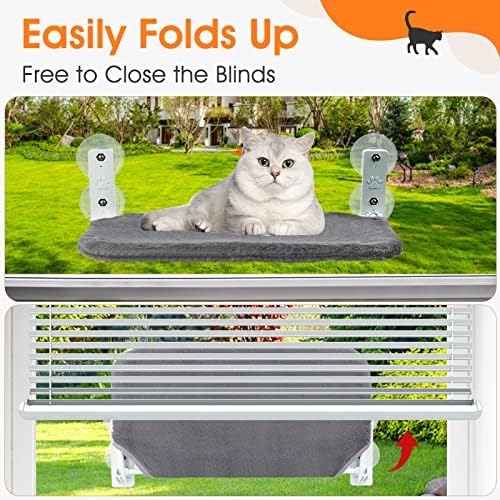 Cat prozor smuđ Cordless & amp; sklopivi,mačka viseća mreža za prozor sa jakim usisnim čašama i metalni okvir