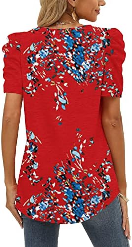 Najveća košulja za djevojke Ljeto jesen 2023. odjeća kratka puff rukava Vneck pamučna božurna cvjetna