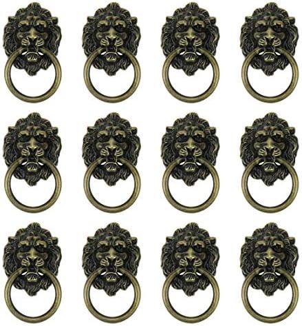 Geesatis 12 kom Vintage prsten ručke za povlačenje Bronze ton Lion Head dekorativni namještaj Pull, ladica Komoda Ormar ormar dugmad, Vijci uključuje