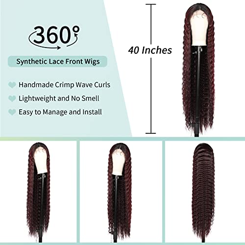 Fecihor 40 long Crimp Wave Lace prednje perike za crne žene perika srednjeg dijela sintetičke
