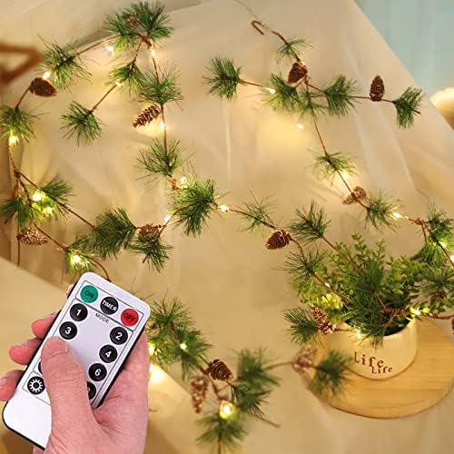 Daljinsko božićni vijen, vijetnje sa svjetlima 6,56 Ft Garland Svjetla sa 30 LED baterijer Garland sa borovom konusom Umjetno zelenilo Garland Božićne svjetiljke za ukrase za kućni dekor