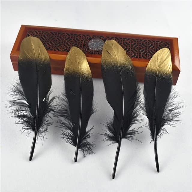 TTNDstore 10kom / lot zlato umočen prirodni guska pero za Crno perje za izradu nakita Plume
