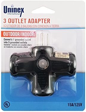 Uninex PS46 T-Oblik 3-outlet adapter, vanjski, teški, ul naveden, crni, 1-pakovanje