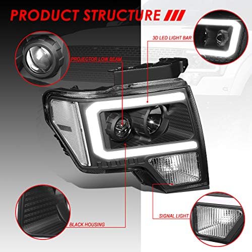 3D LED DRL + žmigavac crno kućište Clear Corner projektor lampe za glavu kompatibilne sa Ford F-150