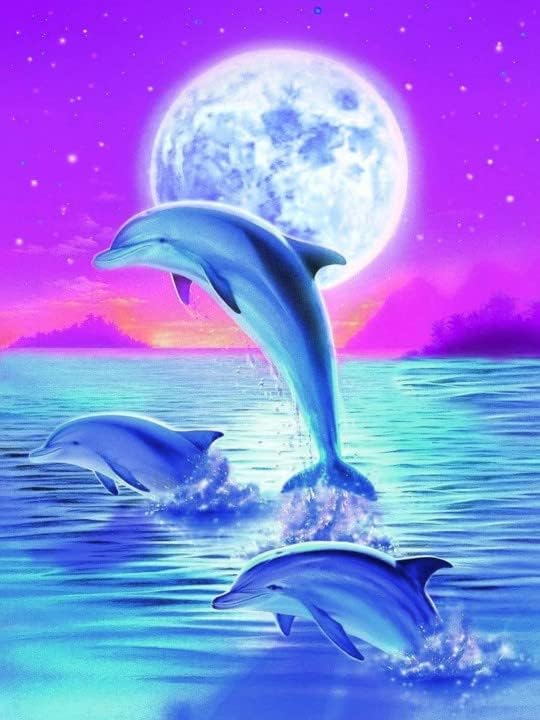 Pametlo 5D dijamantski setovi za odrasle Moon Dolphin, okrugle pune bušilice Diamond Art Slike Boja s dijamantima,