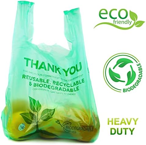 Pakovanje od 25 biorazgradivih torbi sa ručkama torbe za majice Hvala biorazgradive plastične torbe za kupovinu Eco Friendly zelene torbe Bio torbe za supermarket namirnice smeće maloprodajni restoran odličan za u pokretu