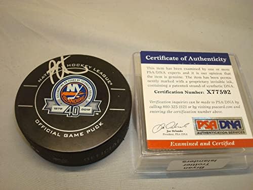 Bryan Trottier potpisao zvaničnu utakmicu hokejaškog Pak PSA / DNK COA a-potpisani NHL Pakovi