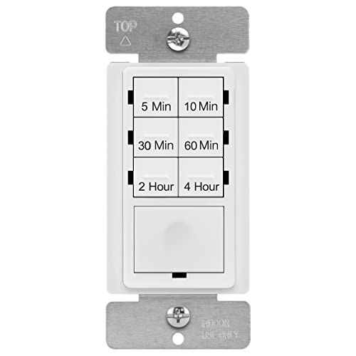 Enerlites 4-satni prekidač tajmera neutralan žica, 5-10-30-60 min, 2-4 sata, za navijače za kupatilo, grijači, svjetla, LED indikator, 120vac 800W, ul, HET06-J-W, bijeli