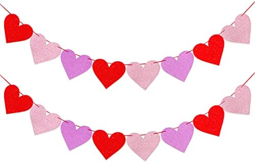Xianmu 2 Pack Glittery Heart Baner Valentinovo Banner Garland Srčani ukrasi za angažman za venčanja Bachelorette