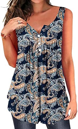 Vrhovi rezervoara za žene ljetni trendy V izrez majice bez rukava Ležerne prilike cvjetne tiskane bluze sa majicama gumba