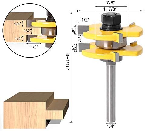 Qinlu-CNC usmjerivač bita 6mm 1/4 nosač jezika Groove Sklop montaže, 1pc 45 stepeni zaključavanje mitra za rezanje drva, 3 kom, snaga i duga upotreba
