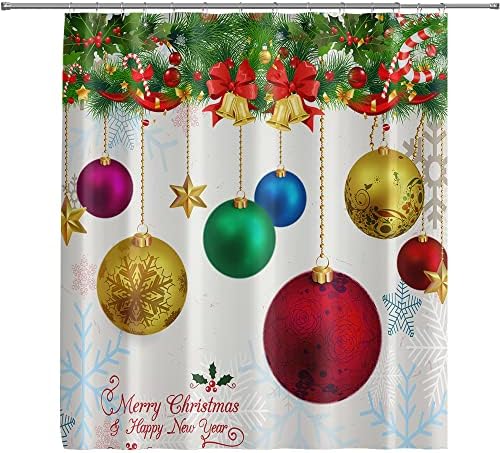Qzjdx sretan božićni tuš zavjesa za kupatilo Božićne kuglice visi na borovima za novogodišnje dekor poliesterske tkanine zastori 70 x70