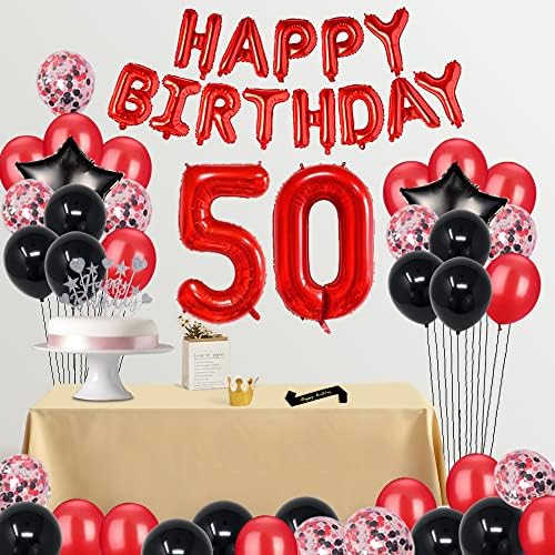 FancyPartyShop Fancy 50. rođendanski ukrasi za rođendan pribor Crveni crni kasniji baloni Happy