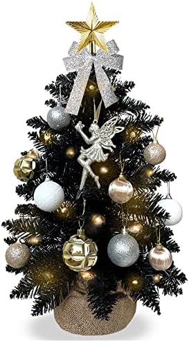 2FT stolno božićno drvce sa laganim umjetnim malim mini crnim božićnim ukrasom sa rato snijegom,