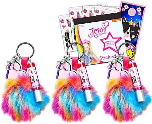 Nick Jojo Siwa Gloss i set za ključeve - Jojo Siwa Party Favority Paumple sa 3 Rainbow Pom Pom privjesnike sa pamučnim slatkišnim sjajem za ublasne naljepnice i više