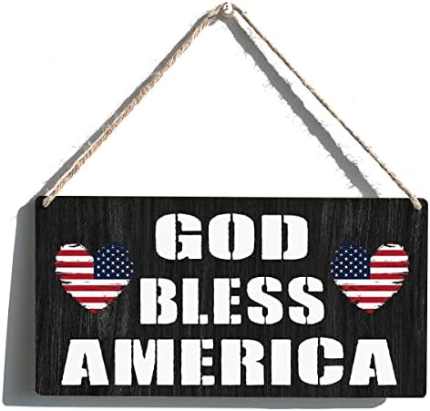 Patriotski američki znak Poklon seoska kuća Bog blagoslovi Amerika Drveni viseći znak RUSTIC Zidno umetničko dekor za ukrašavanje doma 12 x 6 inča