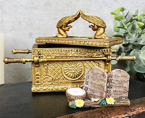 Ebros Matte Gold Sveti luk savez sa deset zapovijedi šipke Aarona i manske vjerske ukrasne figurinske sitničke kutije Kolekcionarni Judaik Izrael Historic Model Replica