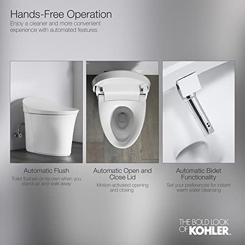 KOHLER 77795-0 Eir Comfort Height Jednodijelni inteligentni toalet, izduženo sjedište i dvostruko ispiranje,