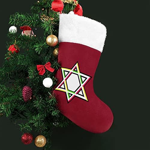 Šarena jevrejska zvijezda personalizirana božićna čarapa Xmas kamin porodične zabave Viseće ukrase