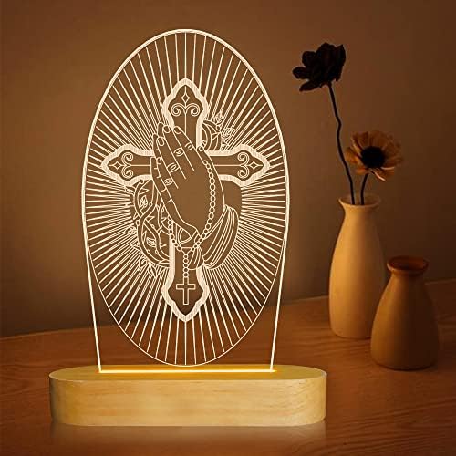 Anywin Isus križ religiozno noćno svjetlo, Isus Drvo 3D iluzija lampa toplo boje USB Power Crkva fenjer za uređenje