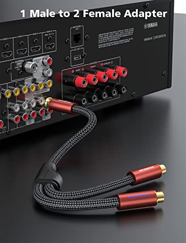 SoundFam RCA razdjelnik 1-muški do 2-ženski Y-adapter premium subwoofer razdjelnički kabel - vino crvena serija