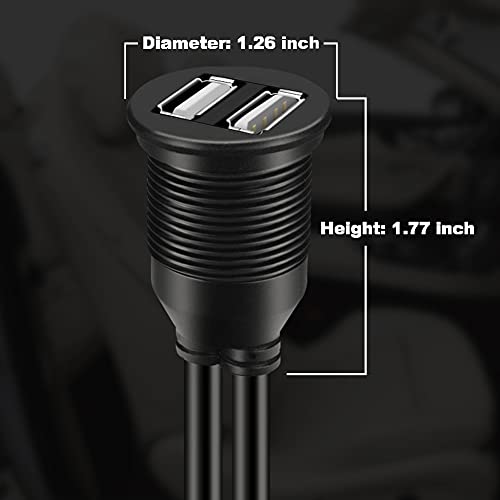 Batige Dual USB ženski automobil montažni ispiranje kabela 2 porta za ekstenziju i prijenos podataka mogu puniti i prenositi podatke u isto vrijeme vodootporan USB kabel automobila 3ft