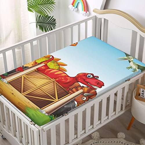 Dino tematski izgrađeni mini krevetići, prenosivi mini krevetići listovi mekani madrac za djecu za djecu za dječake, 24 x38, višebojna