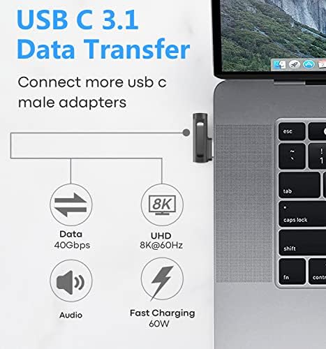 Techtobox pravi ugao USB-C [2 paket] USB 90 stupnjeva Tip C muški do USB-C Podrška za ženska adapter 8k Video