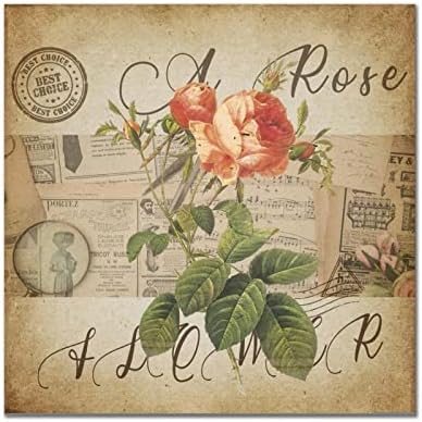 Vintage French Rose Flower Drveni znak Retro List Glazba Napomena Plaque Francuski cvjetni vintage Drveni zidni