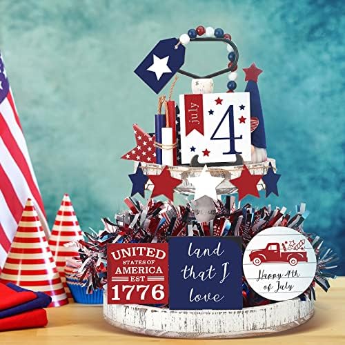 13 komada 4. jula, dekor ladica patriotskog dekora za stol drvo znakovi Dan neovisnosti Dan za sjećanje na američku zvijezdu Crvena bijela plava seoska kuća na domaću zabavu