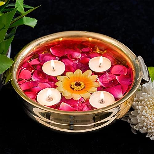 Hashcart® Mesing Urli Uruli za ukrašavanje - indijska zdjelica za mesingiranje za Pooja sobu [8 inčni, mali] Tradicionalna mesingana zdjelica za cvijeće i svijeće, ukrasne zdjelice za uređenje domaćeg dekora, ured i prijem