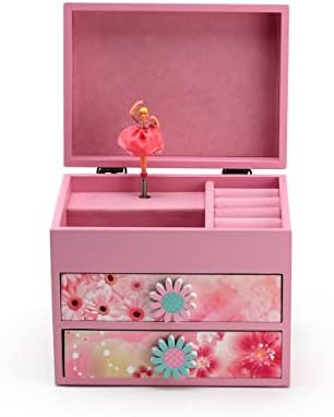Ružičasta drvena cvjetna tema 18 Napomena Spinning Ballerina muzička kutija - Mnoge pjesme koje