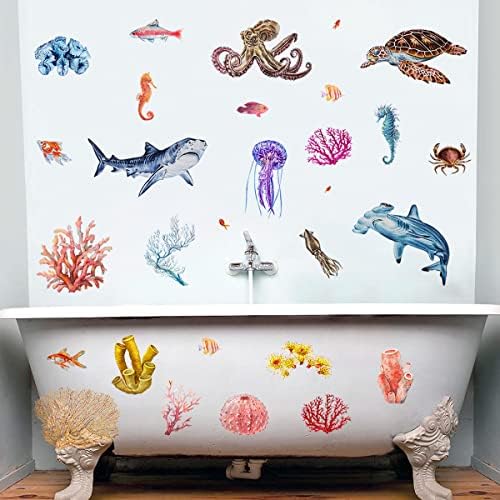 MEKDAR akvarel ispod mora okean životinje zidne naljepnice, kit ajkula kornjača Morske alge zidne naljepnice
