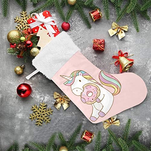 Vikko Slatka crtani jednorog Jedeno krofne Božićne čarape 17.7inch Classic baršunaste plišana Santa čarapa